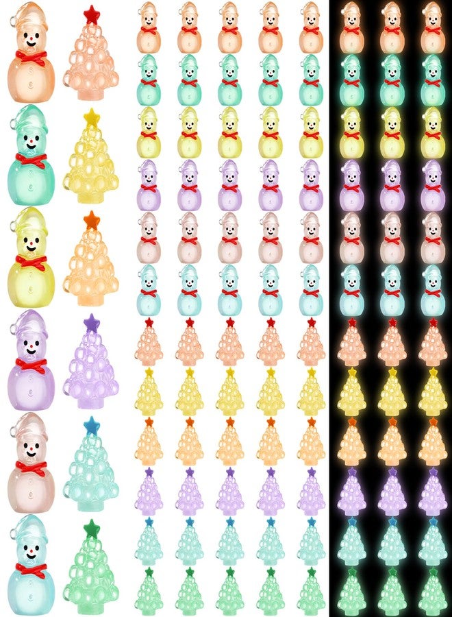 Vertintong 96 Pcs Luminous Christmas Tree and Snowman Figurines Glow in Dark Mini Resin Christmas Tree and Snowmen Set Miniature Christmas Winter Figurines for DIY Landscape Table Party Decoration - Image 1